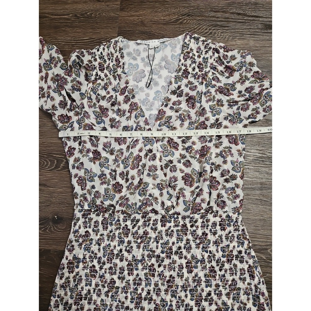Veronica Beard Saera Floral Print Smocked Chiffon Minidress Sz 6 - Picture 7 of 13